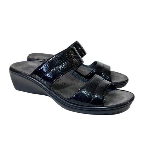Mephisto Mobil's Air Relax Women's 38 Two Strap Black Leather Orthotic Sandals - Picture 1 of 11